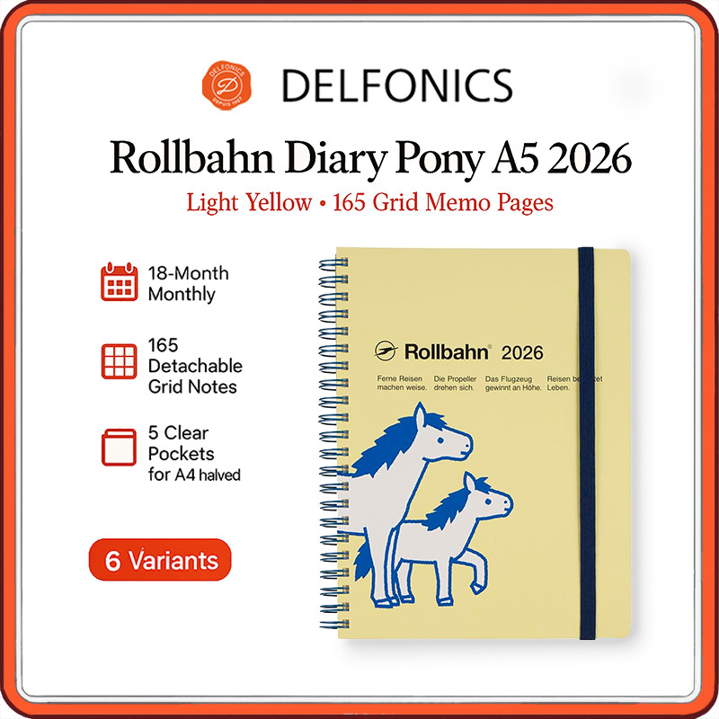 DELFONICS Rollbahn Diary Pony A5 (Oct 2025 – Dec 2026) – 18-Month Monthly Planner Notebook with 165 