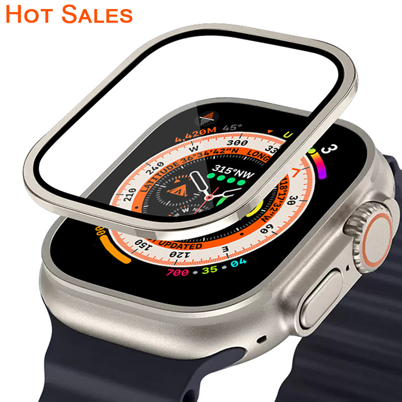 กระจกนิรภัย HD Full Film Metal Bumper Screen Protector เข้ากันได้กับ Apple Watch ultra 49 มม.