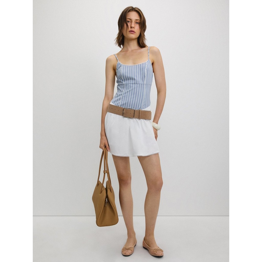 [Pomelo] เดรสลายทางแต่งขอบลูกไม้ / Striped Lace Trim Dress — صورة 7