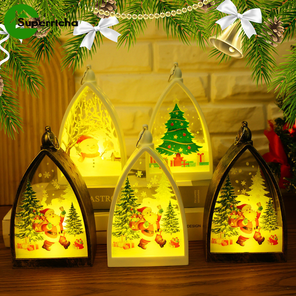 [H&L]ไฟกลางคืนคริสต์มาสวินเทจ - ดีไซน์ซานตา/สโนว์แมนแบบพกพา/ต้นไม้พร้อมแบตเตอรี่ LR1130 รวม (1 ชิ้น)