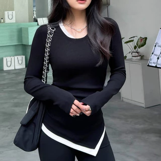 เสื้อยืดแขนยาวผู้หญิงแฟชั่นคอสูงสวย สไตล์เกาหลีเน้นสวมใส่สบาย เนื้อผ้าดีไม่ขึ้นขน ใส่ชั้นในหรือมิกซ์แอนด์แมทช์กับเสื้อคล