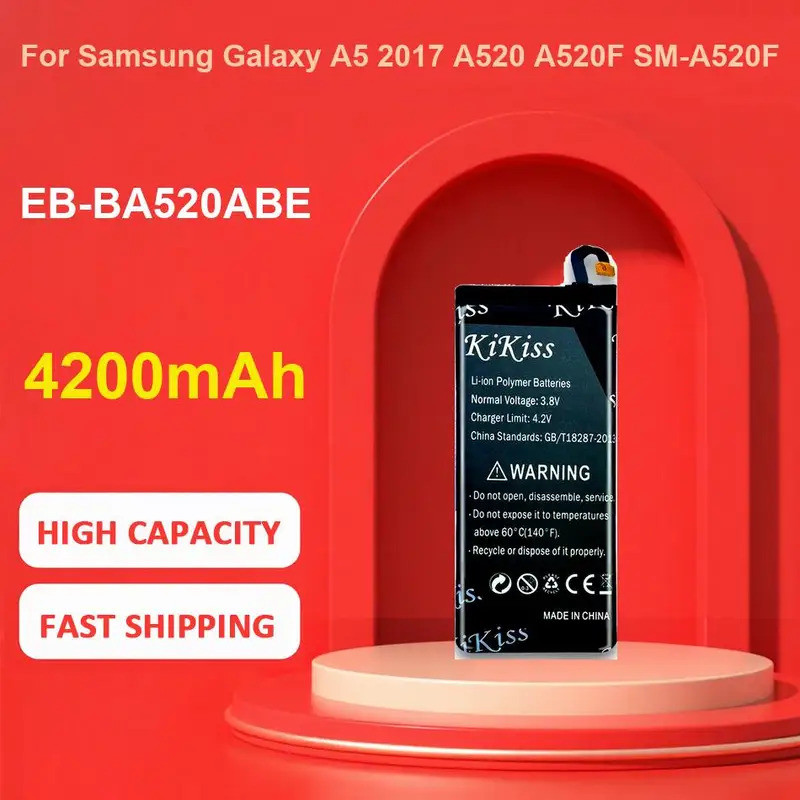 แบตเตอรี่ KiKiss สําหรับ Samsung Galaxy A5 2017 A520 A520F SM-A520F,EB-BA520ABE,4200mAh