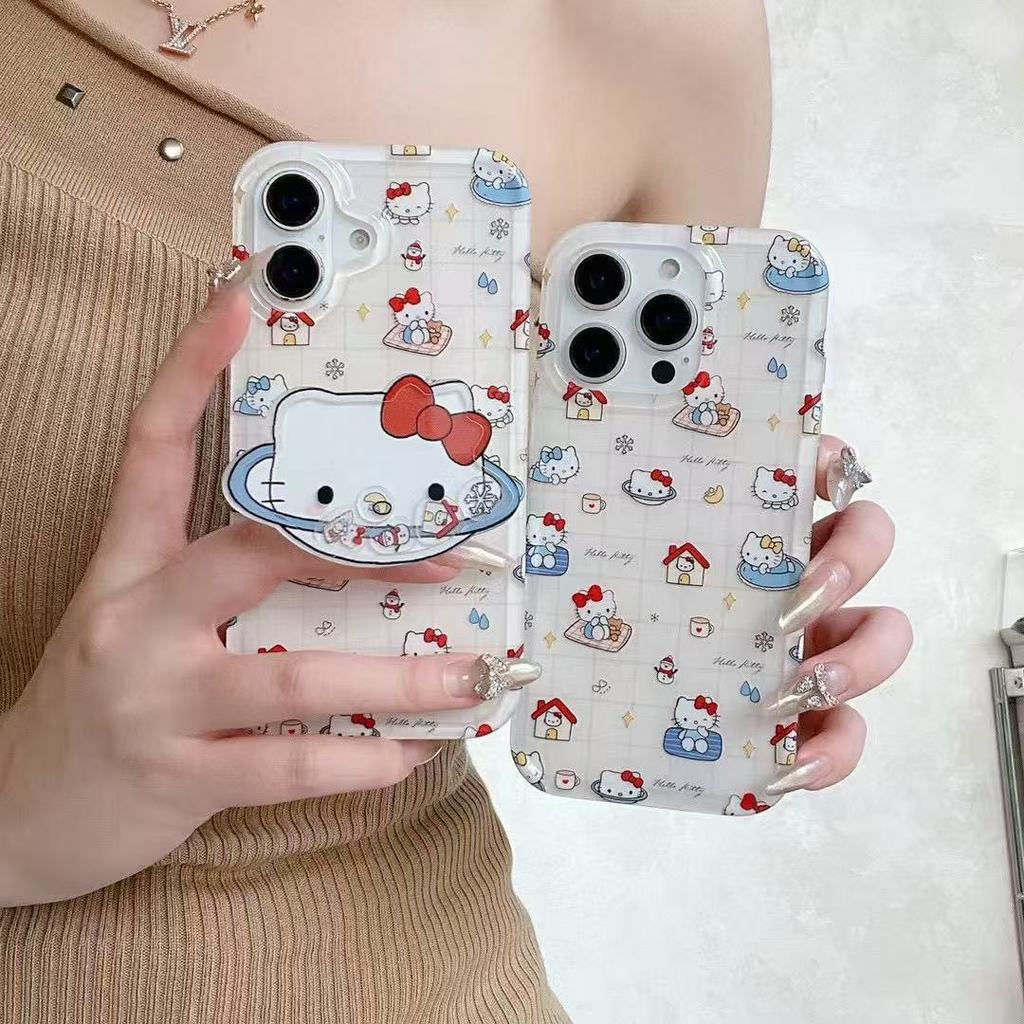 เคสโทรศัพท์ เหมาะสําหรับ iPhone 7 8 X XS XR XSMAX 11 12 13 14 15 16 Pro max Plus Star KT Cat + Planet KT Cat Bracket กันกระแทกกันกระแทกเคสรวมทุกอย่าง PIYZ