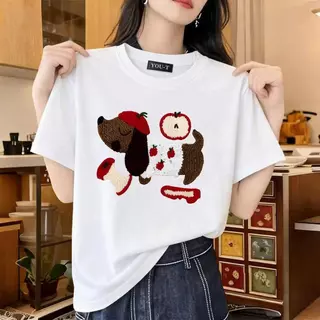My-T🍎เสื้อน่ารัก มินิมอล oversize เสื้อแฟชั่น เกาหลี โคตรนุ่ม ผ้าคอตตอน ลาย "APPLE DOG" สินค้าใหม่ 【COD】