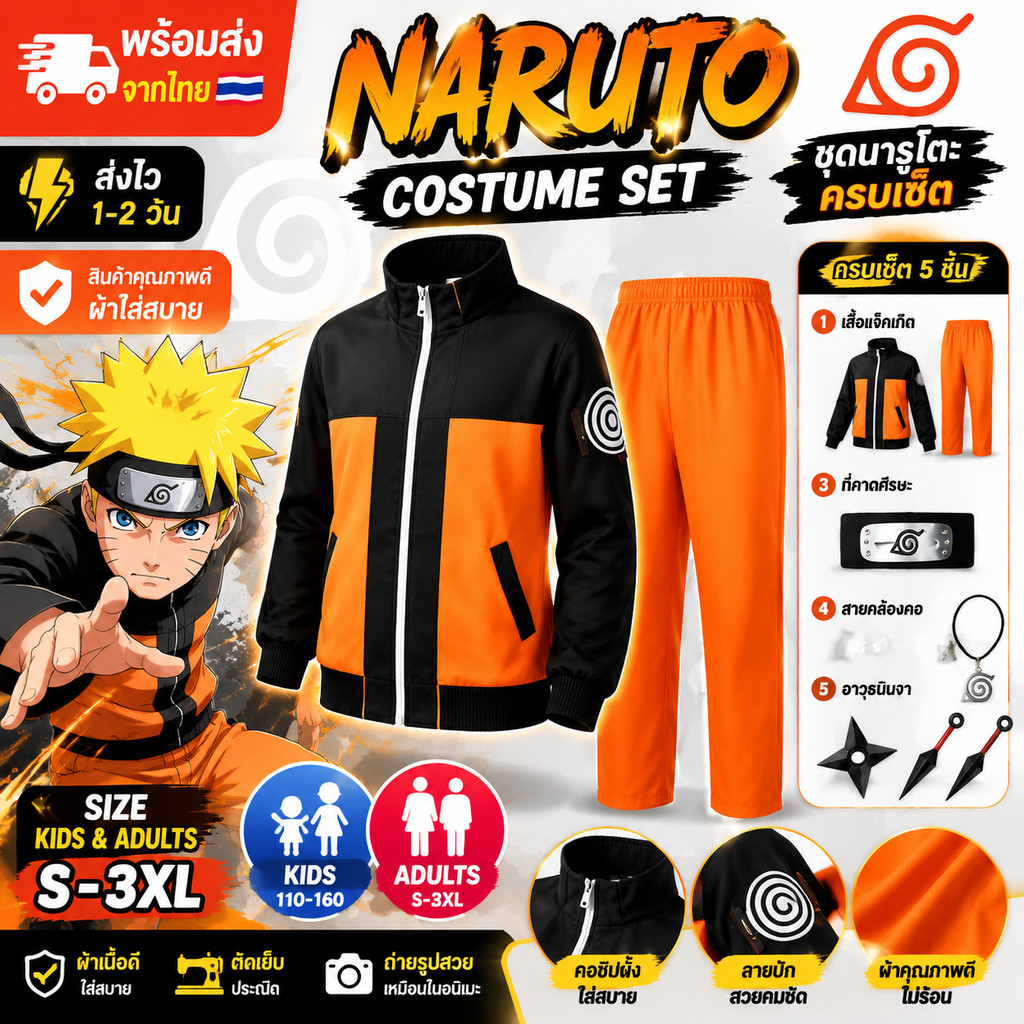 ชุดนารูโตะ Naruto Uzumaki คอสเพลย์ พร้อมส่ง ชุดแฟนซีฮาโลวีน สไตล์ญี่ปุ่น ปาร์ตี้ Cosplay