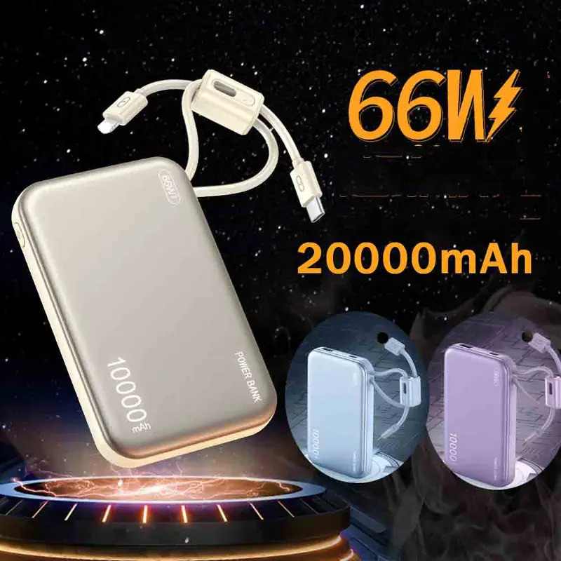 20000mAh Power Bank สร้างขึ้นในสาย 66W Fast Charging ภายนอกแบตเตอรี่ CCC 3C Power Bank สําหรับ Samsu