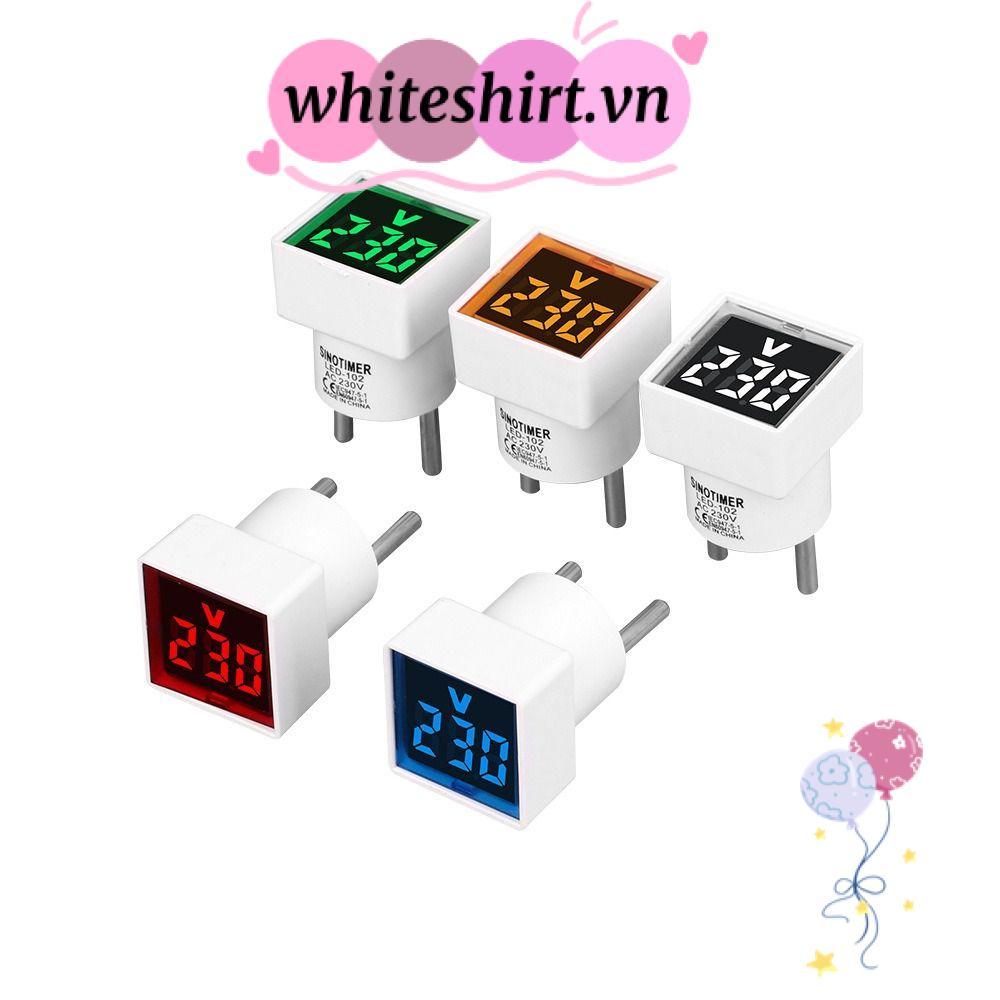 WHITESHIRT เครื่องวัดแรงดันไฟฟ้า, จอแสดงผลโวลต์มิเตอร์แบบดิจิตอลสแควร์, ปลั๊ก EU แบบพกพา AC 220V/230