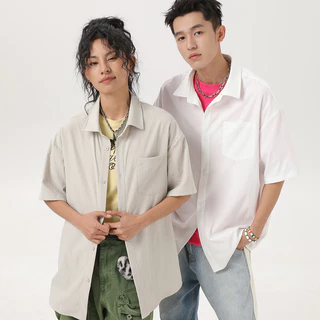 YOOSTRY เสื้อเชิ้ตผู้ชาย แขนสั้น ผ้าไอซ์ซิลค์ เย็นสบาย ไม่ต้องรีด เสื้อเชิ้ตทำงาน ระบายอากาศ M-5XL