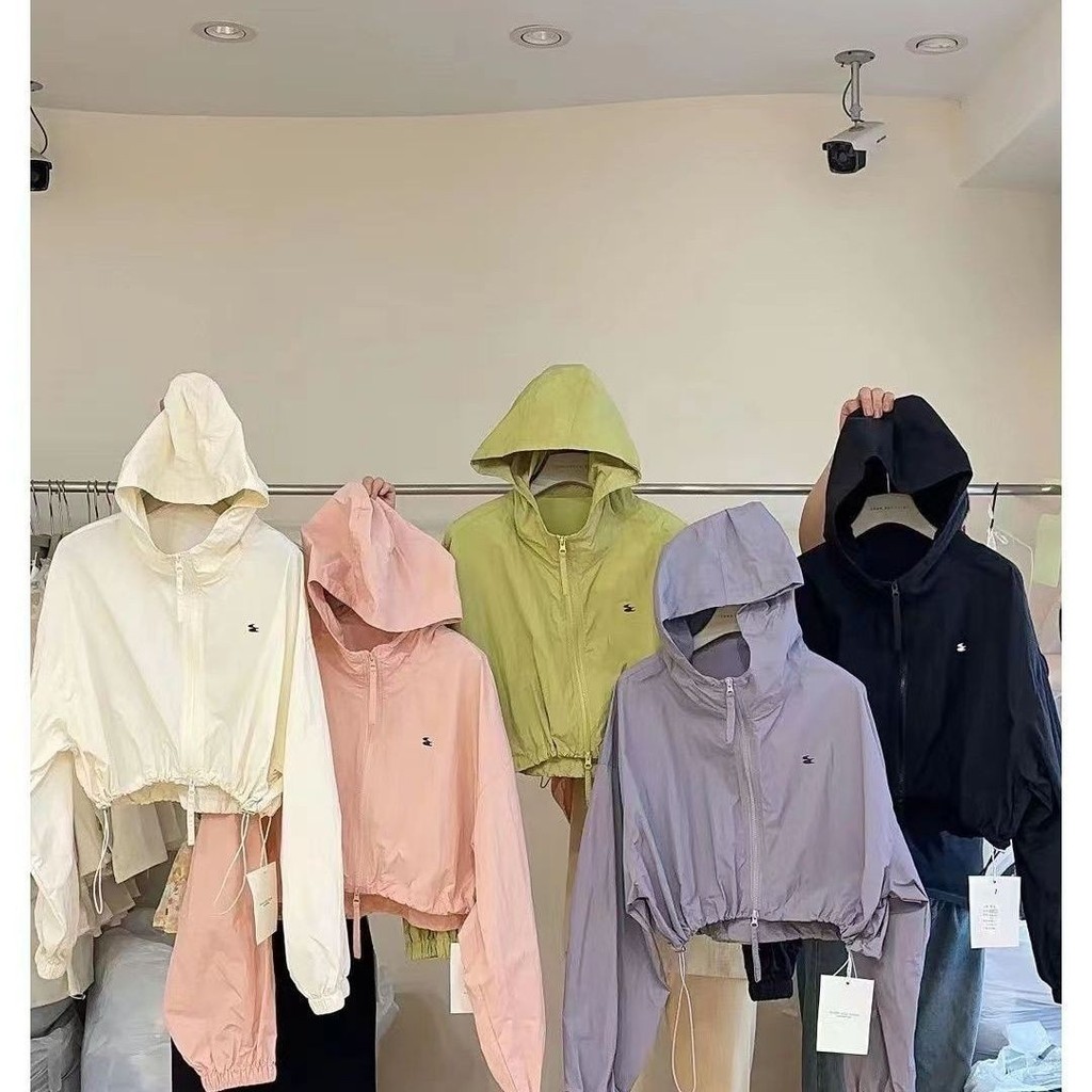 เสื้อกันแดดผู้หญิงแขนยาวมีฮู้ด ทรงครอปเกาหลี UPF50+ ผ้าร่มบางเบา มีเชือกรูดเอว ใส่สบาย กันยูวี ✨Nyotala17.th✨
