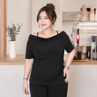 เสื้อเปิดไหล่ผู้หญิงไซส์ใหญ่ ผ้าร่องใหญ่ เอวจั้ม ทรงเข้ารูป พรางหุ่น เนื้อนุ่ม ใส่สบาย สาวอวบ เสื้อแฟชั่นเกาหลี tb7774#