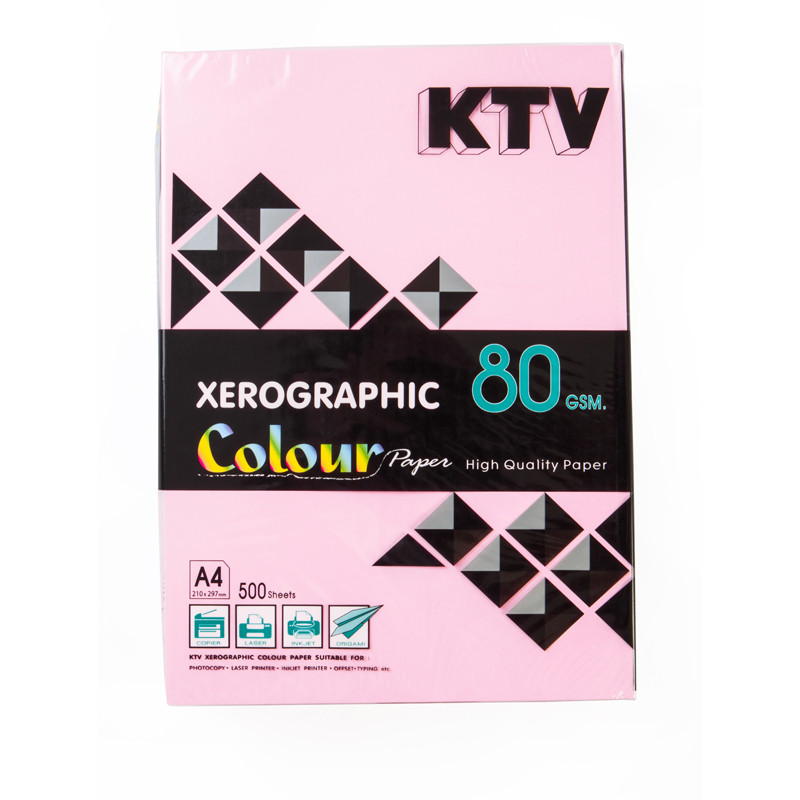 กระดาษสีถ่ายเอกสาร A4 80 แกรม ชมพูเข้ม (500แผ่น) KTV