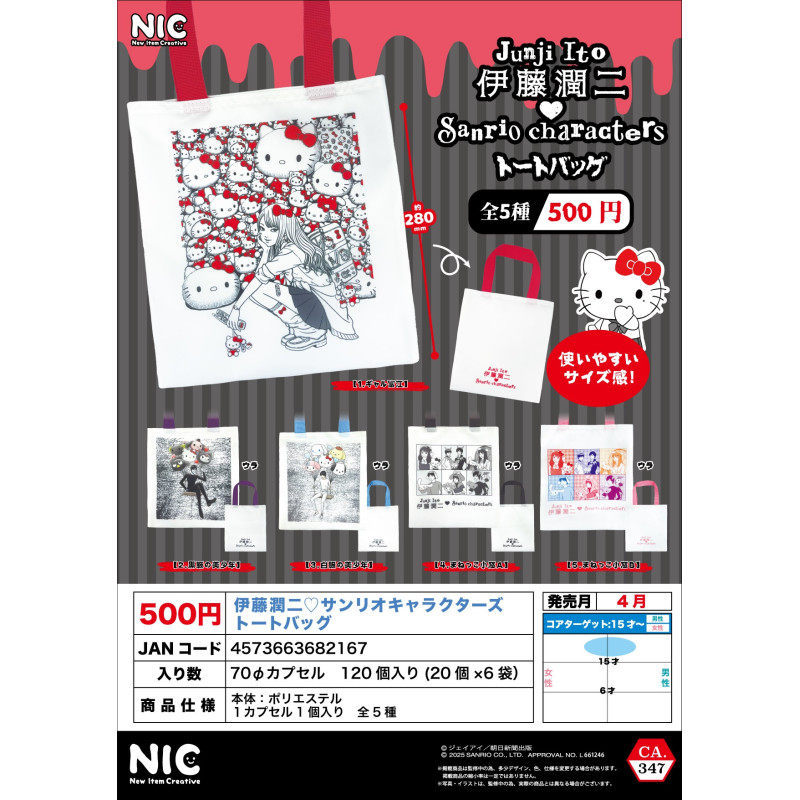 [BTF] Ready Stock Japan NIC Capsule Toy Ito Junji Sanrio Co-Branded Eco Bag Tomie Hello Kitty Resell