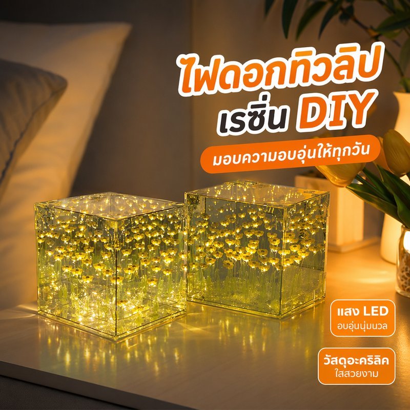 โคมไฟดอกทิวลิป LED ทานตะวัน ไฟตกแต่งห้องนอน DIY แฮนด์เมด ของขวัญวันเกิด วาเลนไทน์ อะคริลิค