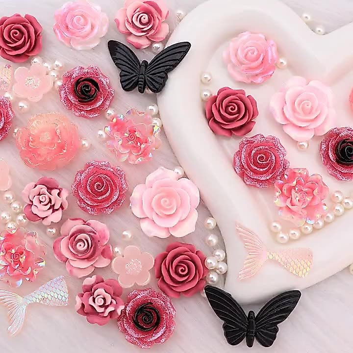 10 ชิ้นเรซิ่น 3D จําลอง Rose ดอกไม้ Flatback Cabochon สมุดภาพ Embellishments เคสโทรศัพท์ต่างหูเครื่องประดับตกแต่ง DIY อุปกรณ์เสริม