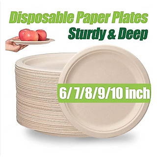 50pcs Disposable Plate 9-10" Extra Strong, Extra Thick Microwave Safe Paper Plate Cut