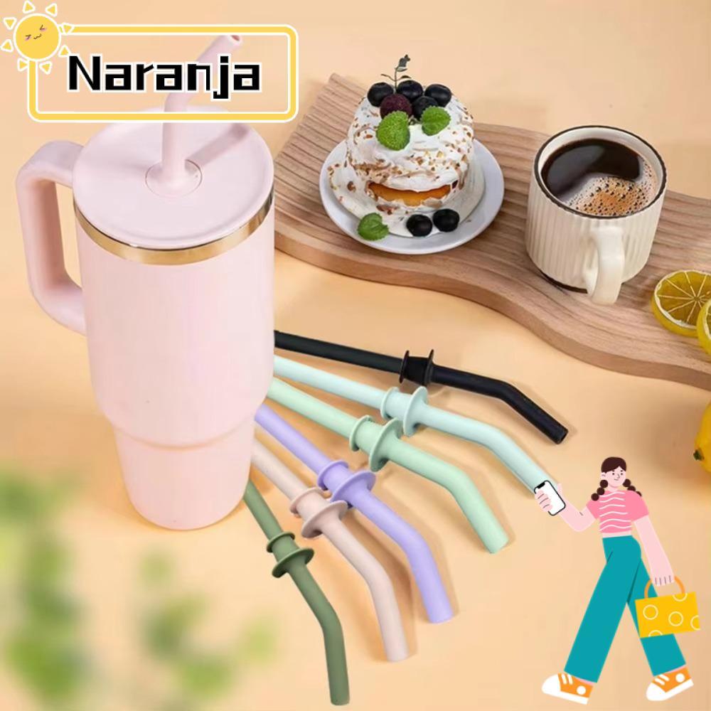 NARANJA หลอดซิลิโคน, หลอดเส้นผ่านศูนย์กลางขนาดใหญ่นํามาใช้ใหม่กดหลอดทดแทน, แปรงทําความสะอาดฟางยาวกดในฟางสําหรับแก้วเดินทาง 40 ออนซ์