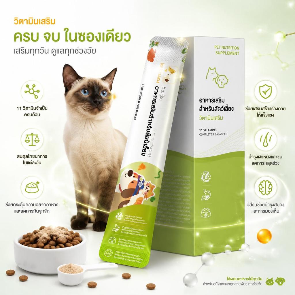 Ketzuzu 12/24 แพ็ค  วิตามินแมว อาหารเสริมแมว วิตามินรวมผง ช่วยแมวสดใสและขนดีขึ้น14g