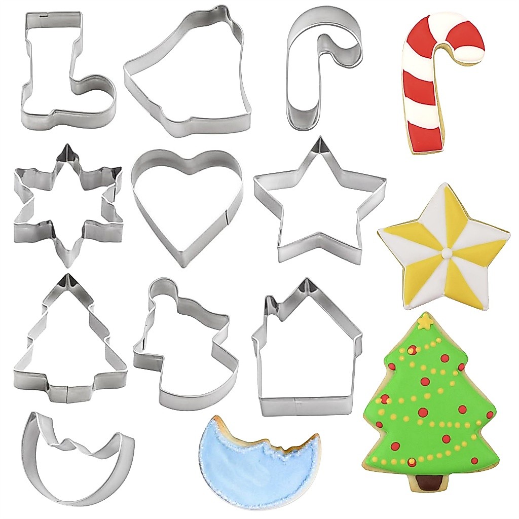 10 ชิ้นเครื่องตัดคุกกี้เครื่องมืออบสแตนเลสเค้กคริสต์มาสธีม 304 DIY เด็กบิสกิต Fondant แม่พิมพ์