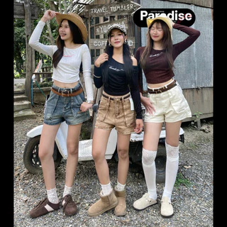 Paradise | XS-2XL | กางเกงขาสั้นมินิคาโก้ ใส่เดินป่า ถ่ายรูปน้ำตกน่ารักชิลล์ๆ เอวสูงทรงสวย กระเป๋าข้าง ใส่เที่ยวคาเฟ่