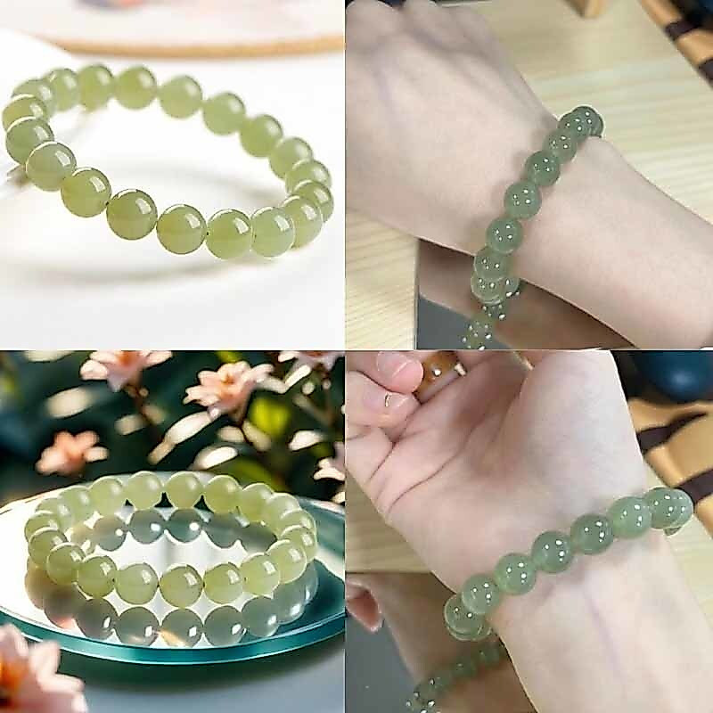 Qshui สร้อยข้อมือลูกปัดสร้อยข้อมือหยก Hetian เลียนแบบสร้อยข้อมือสีเขียวมรกต HYDA grad2glow โซฟา