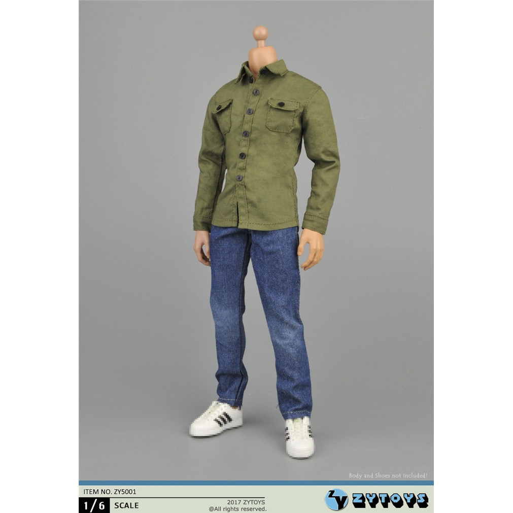 ZYTOYS 1/6 ZY-5001 Mens Army Green + Jeans Clothes Suit Soldier Accessories