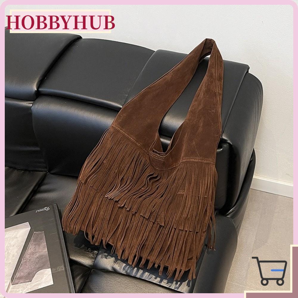 HOBBYHUB Tote Bag, กระเป๋าสะพายพู่สายกว้าง, สีทึบความจุขนาดใหญ่กระเป๋าถือผู้หญิงหญิง