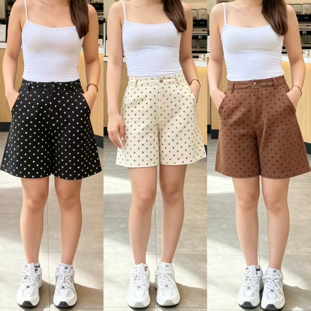YODO   กางเกงขาสั้นผ้าวูลล์ ลายจุด คอตตอนนุ่ม ใส่สบายไม่ร้อน#2063
