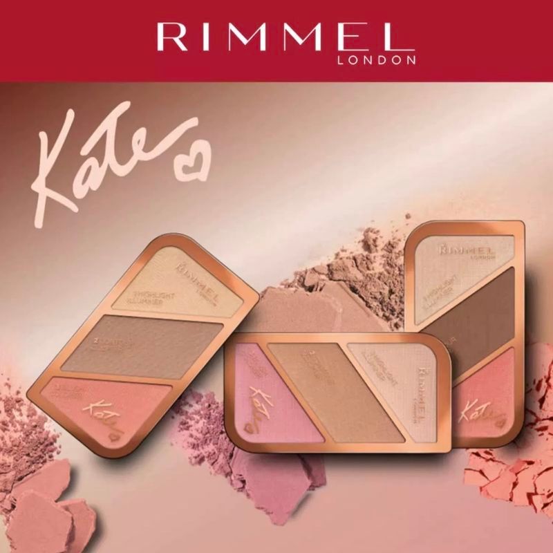 British Rimmel Rimmel Tricolor Highlighter Blush Contouring แต่งหน้า Palette สามารถใช้เป็นลักษณะอายแ