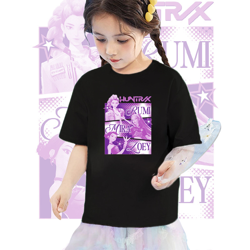 เสื้อยืดสำหรับเด็กและวัยรุ่น Kpop Demon Hunters แขนสั้น สไตล์ Huntrix Boys01 100-150 N82