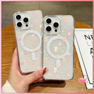 เคส ​​iPhone 16 11 12 13 14 15 Pro Max ลายสัตว์น่ารัก XR XS MAX 7 8 Plus เคสแข็งใสแม่เหล็ก PC