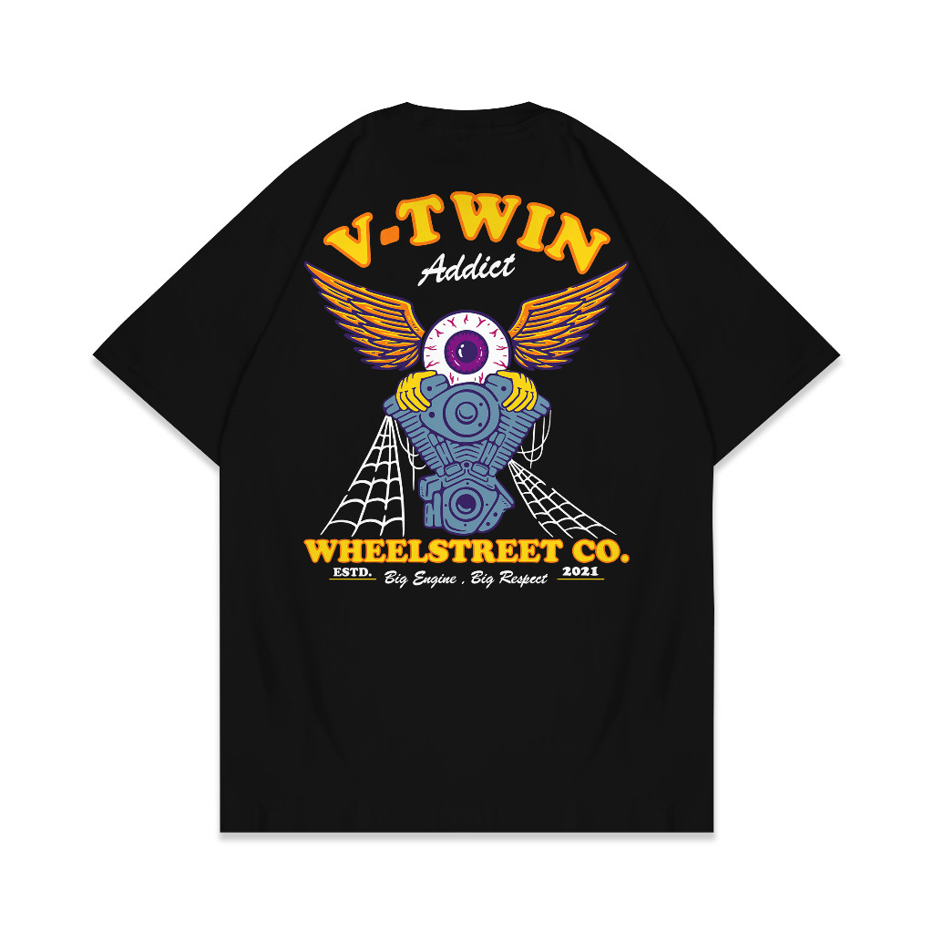 (NEW) Wheelstreet - เสื้อยืด - V Twin - สีดํา