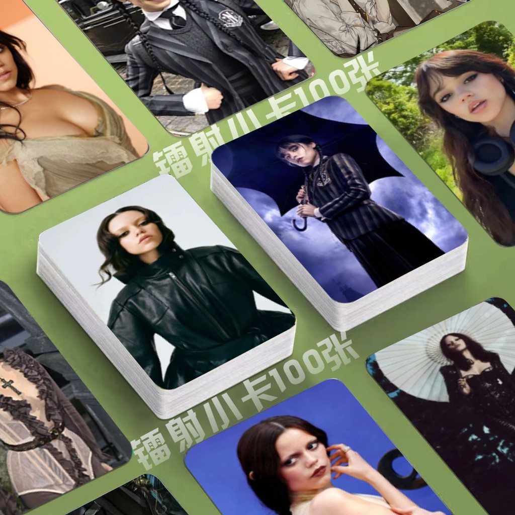 [สนับสนุนโฮมเมด] Jenna Ortega Laser 100 Photocards สัปดาห์ 10 ซม. มุมกลม lomo Card สินค้าสไตล์เดียวก