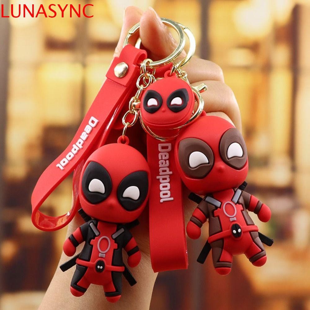 LUNASYNC Deadpool พวงกุญแจน่ารัก, รุ่น Q ตัวเลขการกระทํา Marvel พวงกุญแจ, กระเป๋าอุปกรณ์เสริม Keyhol