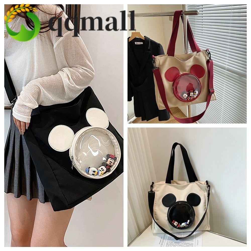 Qqmall กระเป๋าผ้าแคนวาส ลายการ์ตูนมิกกี้เมาส์ แบบพกพา ความจุขนาดใหญ่ สําหรับผู้หญิง