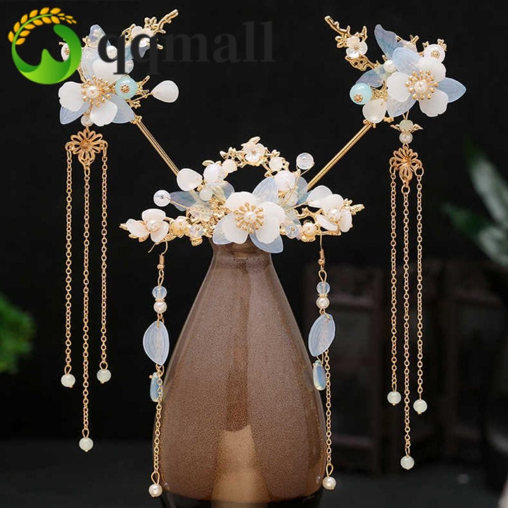 คิวคิวมอลล์ เจ้าสาว ชม. หูฟัง,โลหะผสมพลาสติกชุดแต่งงานอุปกรณ์ผม,ดอกไม้สีอ่อนใหม่สไตล์จีนห้อยเครื่องประดับต่างหูต่างหูกิ๊บชุดผู้ห