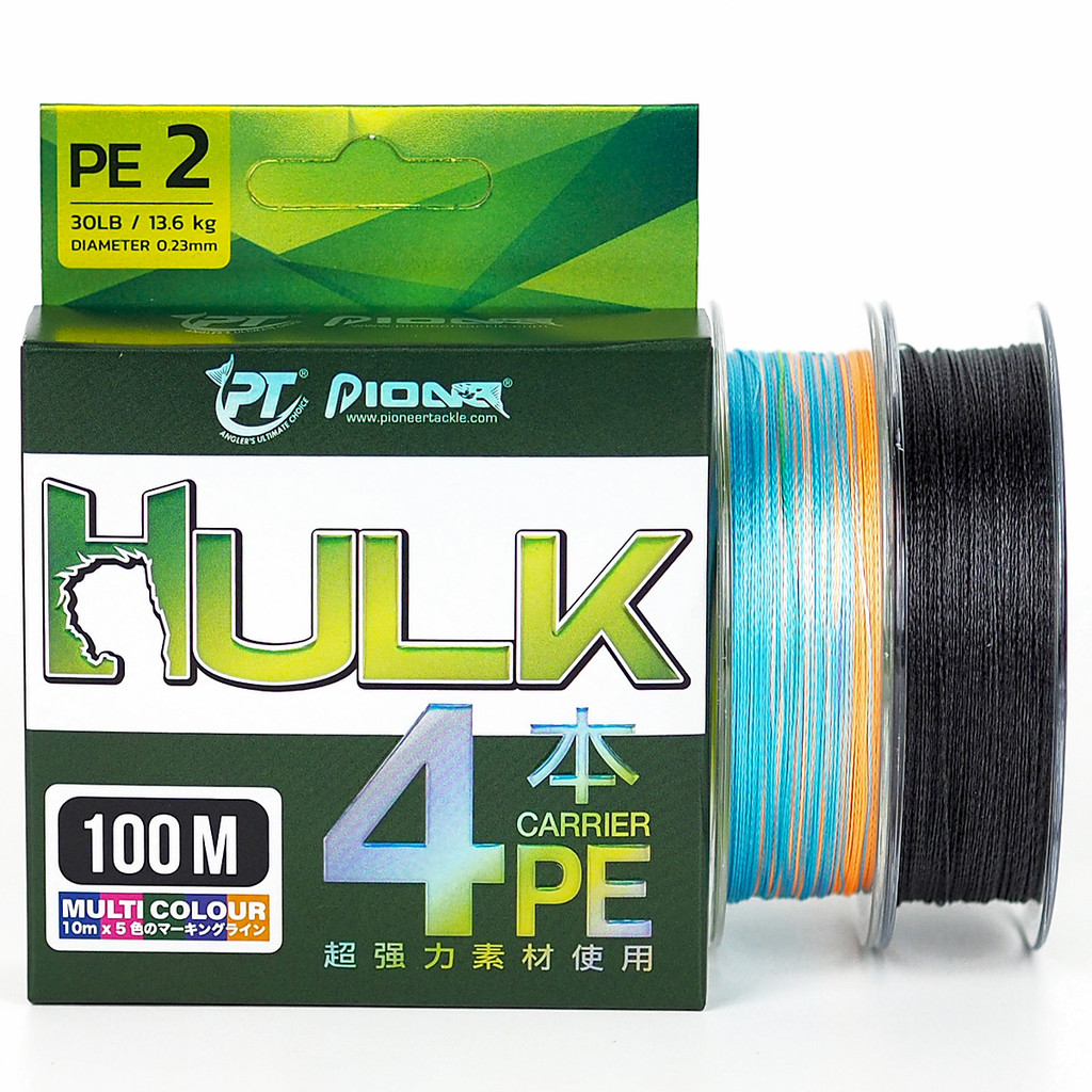 สายพีอี PE PIONEER HULK X4 100M สีสลับ/สีดำ แบบกล่อง