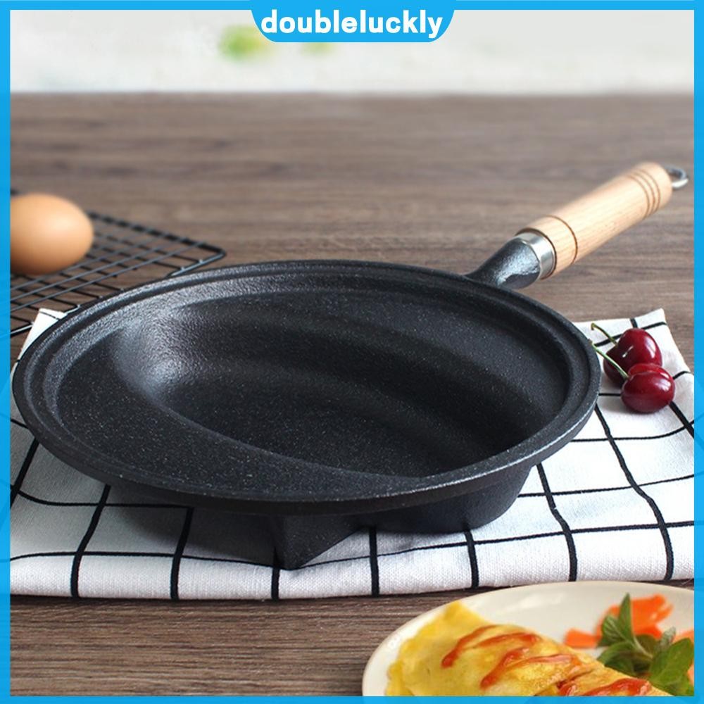 ✿ดล1♣  กระทะเหล็กหล่อด้ามไม้ Omurice ทําอาหารหม้อ Non-Stick ไข่เจียวไข่หม้อ Anti-Scald สําหรับโฮมเมด
