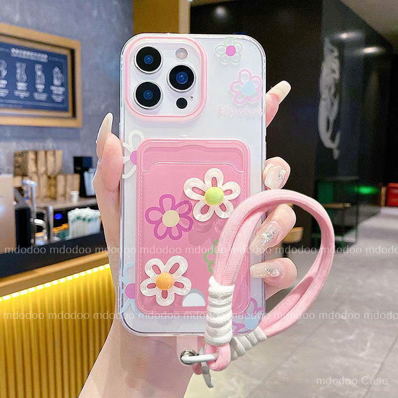 เคส For OPPO Reno 14F 14 13F 13 Pro 5G 12F 12 11 11F 10 8 7 6 5F 5 F25 F21 4G Cartoon Pretty Girl good-looking 3D Flowers Anti-Drop Portable Pink Card Bag Earthquake Resistance Fine Pore Soft Phone Case Weaving Personality Lanyard Back Cover KBK 11