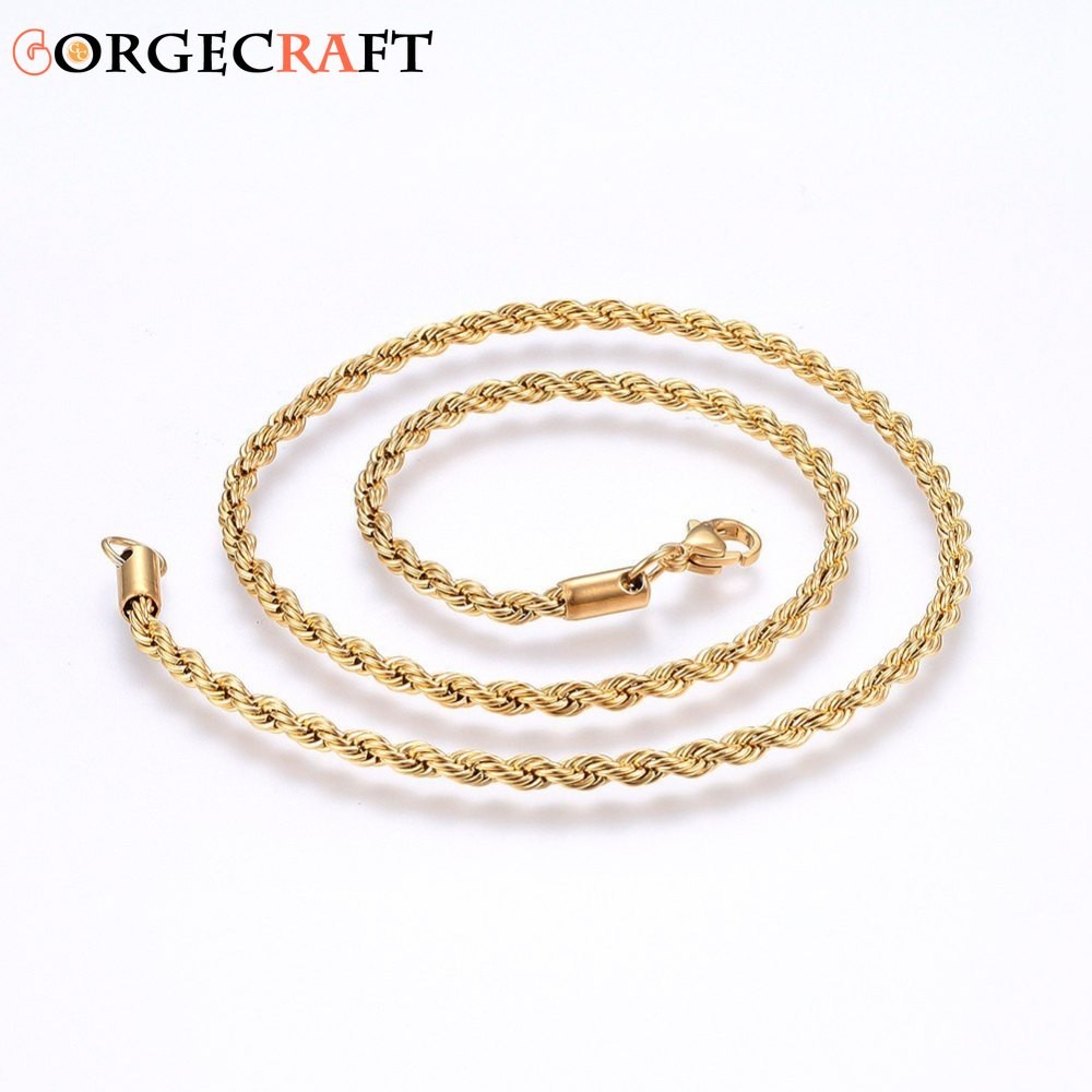 สร้อยคอโซ่ ทำจากสแตนเลสคุณภาพดี มาพร้อมคล้องแบบกุ้งก้ามกรามสีทอง ขนาดเส้น Durchmesser: 2 มม., Länge: