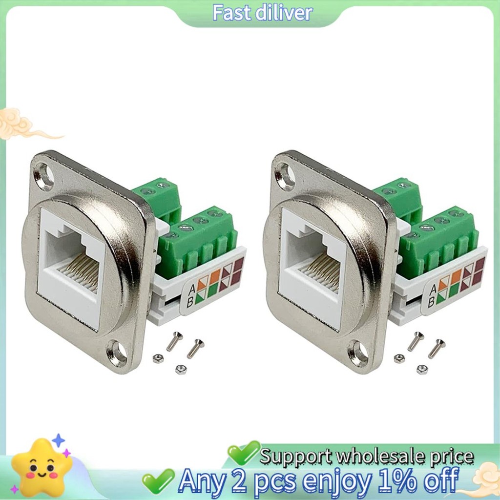 2PCS RJ45 แผง Mount สกรู Terminal อะแดปเตอร์, RJ45/8P8C หญิงแผง Mount Connector, RJ45 Solderless Ter