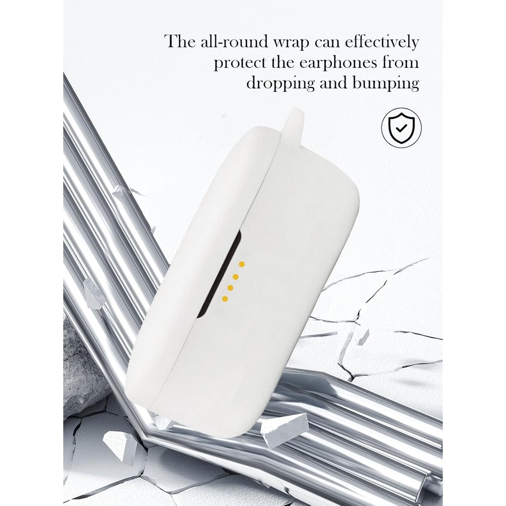 เคสซิลิโคน เข้ากันได้กับ Denon PerL ProWireless Earbuds พร้อมพวงกุญแจ, ชุดทําความสะอาดและเชือกเส้นเล