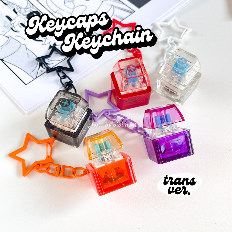GANTUNGAN Bibimcat Keycaps พวงกุญแจโปร่งใสพร้อมไฟ LED พวงกุญแจคีย์บอร์ด Fidget ASMR