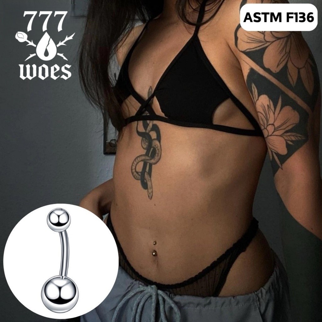 777WOESทำจากไทเทเนียมเกรดการแพทย์F136/G23 จิวสะดือเกลียวใน14G1.6มมไม่แพ้ เหมาะกับผิวแพ้ง่ายใส่นอนได้