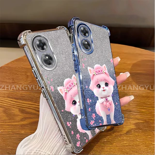 สําหรับ OPPO A17 A17K A18 A38 A58 A78 4G 5G A98 A97 Electroplated กันกระแทกเคสโทรศัพท์น่ารักแมวรูปแบบ TPU นุ่มป้องกันกรณี HM