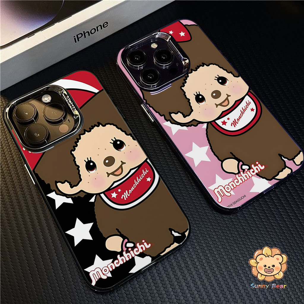 เคสไอโฟนiPhone 16 Pro Maxมอนชิชิ น่ารักSimple สีทึบ Frosted Electroplate เลนส์ป้องกันเคสโทรศัพท์สําหรับ iPhone 16 Pro Max 15 11 7plus 14 12 13 7 8 Plus XR XS