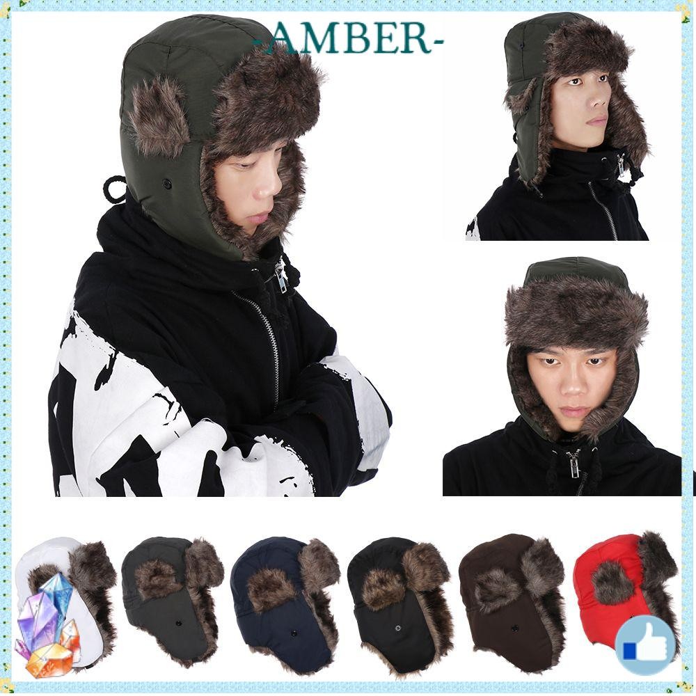 AMBER Bomber Hats Ski Aviator Plush Hood Hat with