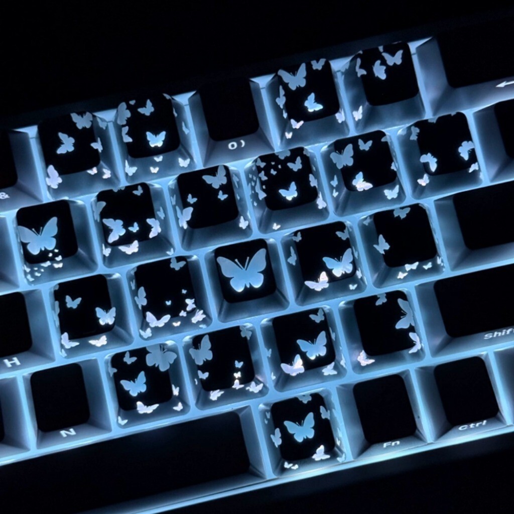 XVX ผีเสื้อ Keycaps OEM โปรไฟล์ 21 คีย์กระบวนการ IMD ระบบส่งแสง Keycaps Wooting DIY Creative Silver 