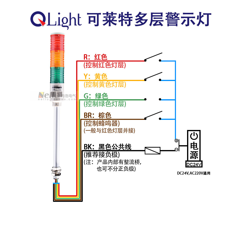 Kewright ไฟเตือนหลายชั้นพร้อม Buzzer ST45L-BZ-3-24-RAG 24V ไฟสัญญาณไฟสามสี LED
