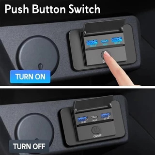 (หุ้นไทยพร้อม) 4-Ports 12/24V Car Charger Socket USB C Outlet Panel Wall Mount พร้อมปุ่มสวิทช์กันน้ํารถอุปกรณ์เสริมสําหรับ Bus RV รถบรรทุก