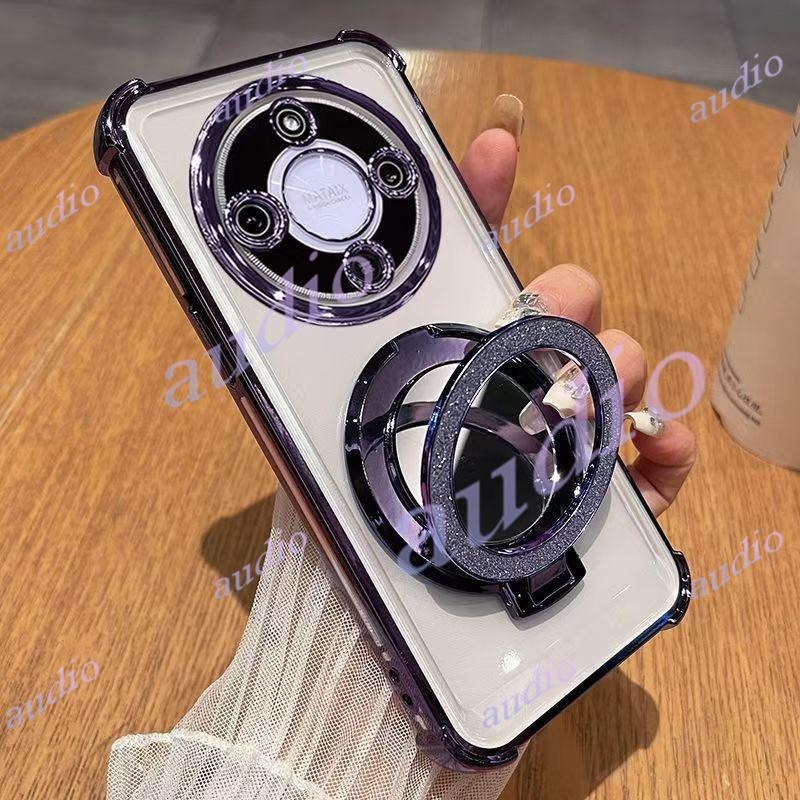 Honor X9d 5G สี่มุมชุบโปร่งใสเคสโทรศัพท์ Glitter Bracket สําหรับ HONOR X9d X9D HonorX9d 5G กันกระแทก